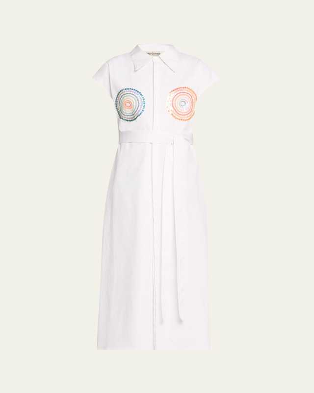 Sequined Sleeveless Belted Shirtdress